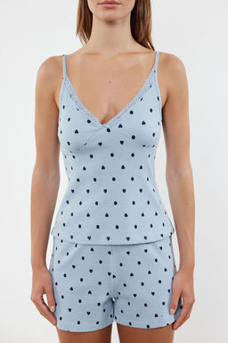 Trendyolmilla Ekru %100 Pamuklu Cicekli Dantelli Ip Ask?l? Fitilli Sortlu Orme Pijama Tak?m? THMSS24PT00062  фото 16