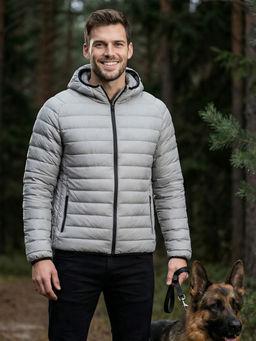 Куртка мужская стёганая с капюшоном с графеновой подкладкой бежевого цвета 9625_1B