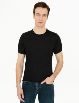 Siyah Slim Fit Bisiklet Yaka Triko T-shirt