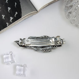 Заколка - автомат для волос «Софи», полосы-волны блеск, 9.5 см, серебро