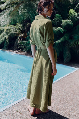VESTIDO MIDI CAMISERO CINTUR?N / Khaki - Zara фото 6
