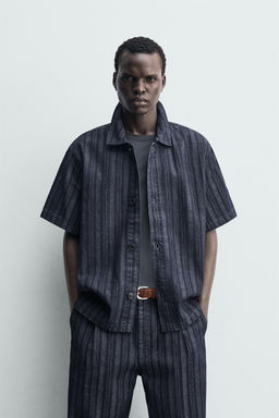 CAMISA RELAXED FIT JACQUARD RAYAS / Azul