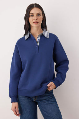 Bordo Dokuma Garni Detayl? Oversize Kal?p Polo Yaka Kal?n ici Polarl? Orme Sweatshirt TWOAW26SW00116 - Trendyolmilla фото 7