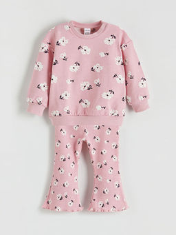 ?i?ek Bask?l? K?z ?ocuk Sweatshirt ve Tayt Tak?m 2li