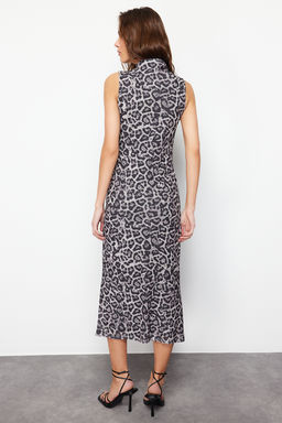 TRENDYOLMILLA Antrasit Dokulu Dik Yaka S?f?r Kol Esnek Orme Midi Kalem Elbise TWOSS24EL00678  фото 11