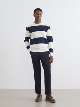 Bisiklet Yaka ?izgili Erkek Triko Kazak