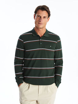 Polo Yaka Uzun Kollu ?izgili Erkek Sweatshirt