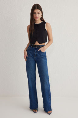 TRENDYOLMILLA Siyah Fitted Beyaz Pis Dikis Detayl? Dokuma Yelek TWOSS25YE00052 фото 3