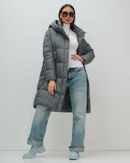 Пальто зимнее утепленное с капюшоном женское темно-серого цвета 7618TC - Visdeer фото 17