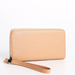 Кошелёк женский на молнии с ремешком, 19.5×2.5×10 см, однотонный, бежевый