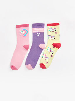 Desenli K?z ?ocuk Soket ?orap 3l?
