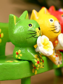 Сувенир «Котята на скамейке», 19×8×6 см, дерево, зелёный