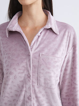 G?mlek Yaka Kadife Kad?n Pijama Tak?m?