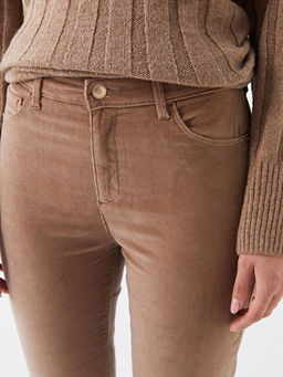 Normal Bel Dar Fit D?z Kadife Kad?n Pantolon