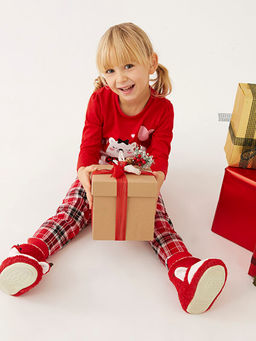 Bisiklet Yaka Uzun Kollu Bask?l? K?z Bebek Pijama Tak?m?