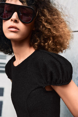 VESTIDO MANGA ABULLONADA BOUCL? / Negro - Zara фото 5