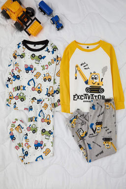 Ekru-Sar? Bask?l? Orme Erkek Cocuk Pijama Tak?m? TKDAW26PT00010 - Trendyolmilla фото 6