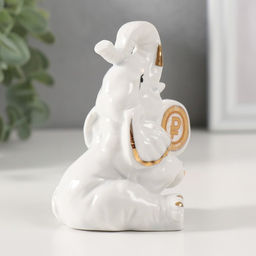 Фигурка керамика «Слон с монетой - рубль», белый с золотом, 5.8×6.5×9.5 см