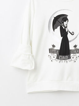 Bisiklet Yaka Wednesday Bask?l? Uzun Kollu K?z ?ocuk Sweatshirt