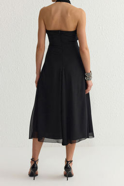 TRENDYOLMILLA Siyah A-Kesim Gul Detayl? V Yaka Astarl? Sifon Dokuma S?k Elbise TPRSS25EL00043  фото 5