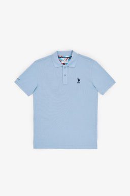 Erkek Slim Fit Polo Yaka Mavi Basic Ti__rt