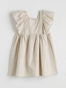 Kare Yaka ?izgili F?rf?rl? K?z ?ocuk Arm?rl? Elbise