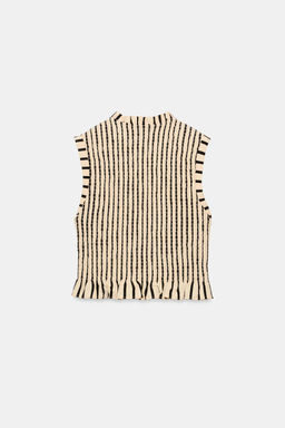 TOP RAYAS NIDO DE ABEJA / Crudo / Negro - Zara фото 8