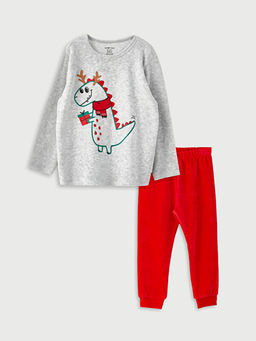 Bisiklet Yaka Uzun Kollu Desenli Erkek Bebek Kadife Pijama Tak?m?