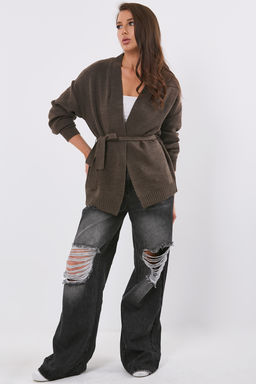 Кардиган объемный без застежки коричневый