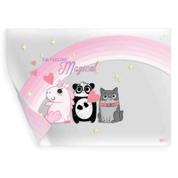 Плёнка цветная для школьных уроков труда арт.69113/ 200 ЕДИНОРОГ, ПАНДА И КОТ (50х70 см, серый, розо