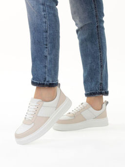 03-YJ425-1 WHITE/BEIGE Полуботинки спортивные женские (натуральная кожа)
