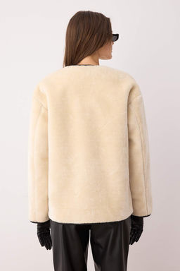 Ekru Oversize Kal?p Pelus Ceket Mont TWOAW26MO00054