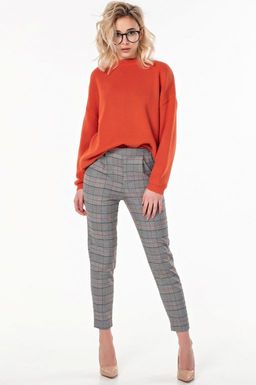 Брюки укороченные облегающие в клетку на сером