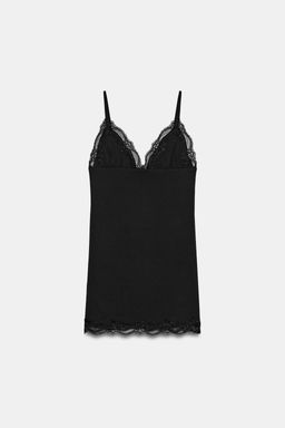 VESTIDO MINI TIRANTES ENCAJE / Negro - Zara фото 4