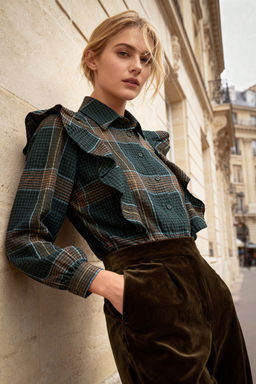 Yesil-Cok Renkli Boho Ekose Dokulu F?rf?r Detayl? Gomlek TWOAW26GO00060