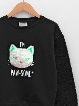 Bisiklet Yaka Pul Payetli Bask?l? Uzun Kollu K?z ?ocuk Sweatshirt - Waikiki фото 3