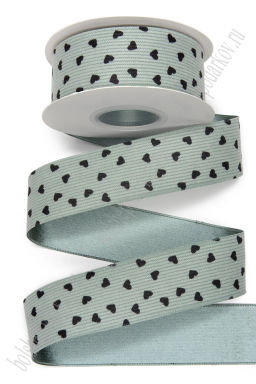 Лента вельвет/атлас "Сердечки" 3,8 см*10 ярд (SF-8058) пыльно-аквамариновый №6