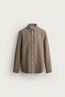 CAMISA CUADROS 100% LINO / Khaki - Zara фото 6