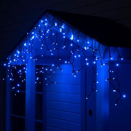 Гирлянда «Бахрома» 3×0.6 м, IP65, УМС, тёмная нить каучук, 108 LED, свечение синее, 220 В