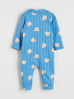 G?mlek Yaka Ay?c?k Bask?l? Erkek Bebek Tulum