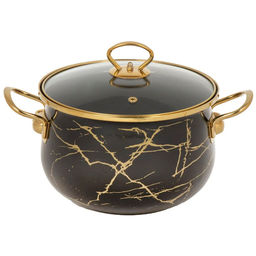 Кастрюля эмалированная сталь, 4.5 л, с крышкой, кр. стекло, Daniks, Черный мрамор, Y4-8969 (484349)