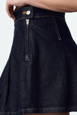 Lacivert Pileli Yuksek Bel Mini Denim Etek TWOAW25ET00114 - Trendyolmilla фото 4