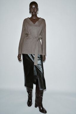 PLAIN KNIT CARDIGAN WITH BELT - Zara фото 4