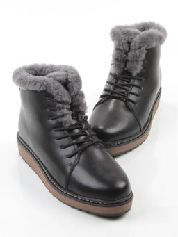 04-5606-2 BLACK Ботинки зимние женские (натуральная кожа, 100% шерсть)