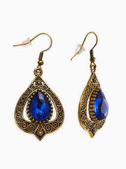 Цена за 2 шт. Серьги со стразми «Капля», синие в чернёном золоте