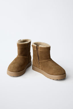 LEATHER ANKLE BOOTS WITH FAUX SHEARLING - Zara фото 3
