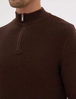 Kahverengi Slim Fit Dik Yaka Fermuarl_ Triko Kazak - Pierre cardin фото 7