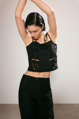Trendyol Studio Siyah Nak?sl? Gabardin Ince Ask?l? Bluz TWOSS26BZ00571 - Trendyolmilla фото 3