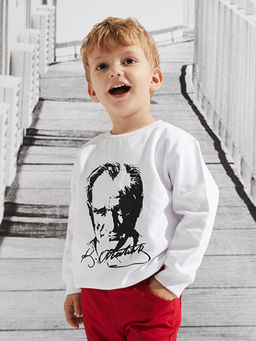 Bisiklet Yaka Uzun Kollu Atat?rk Bask?l? Erkek Bebek Sweatshirt