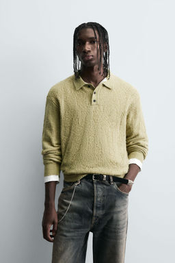 KNIT OPEN-WORK POLO SHIRT